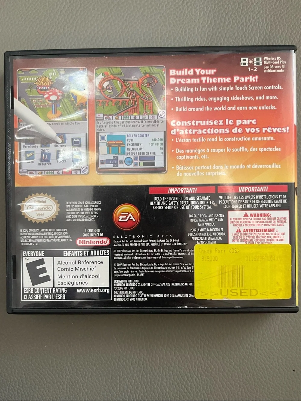 Theme Park Nintendo DS EA Game in Original Case